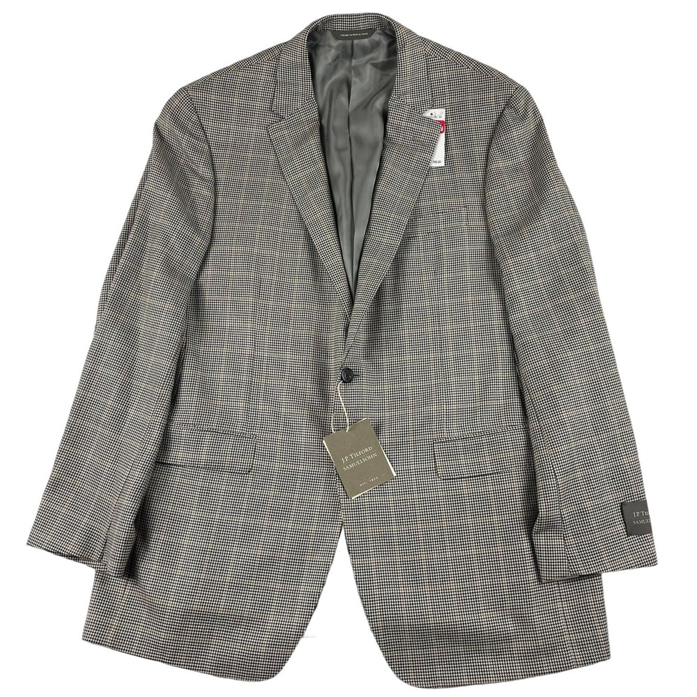 Samuelsohn JP Tilford Gray Herringbone Wool Silk Blazer 44L SB Justin G2F NWT